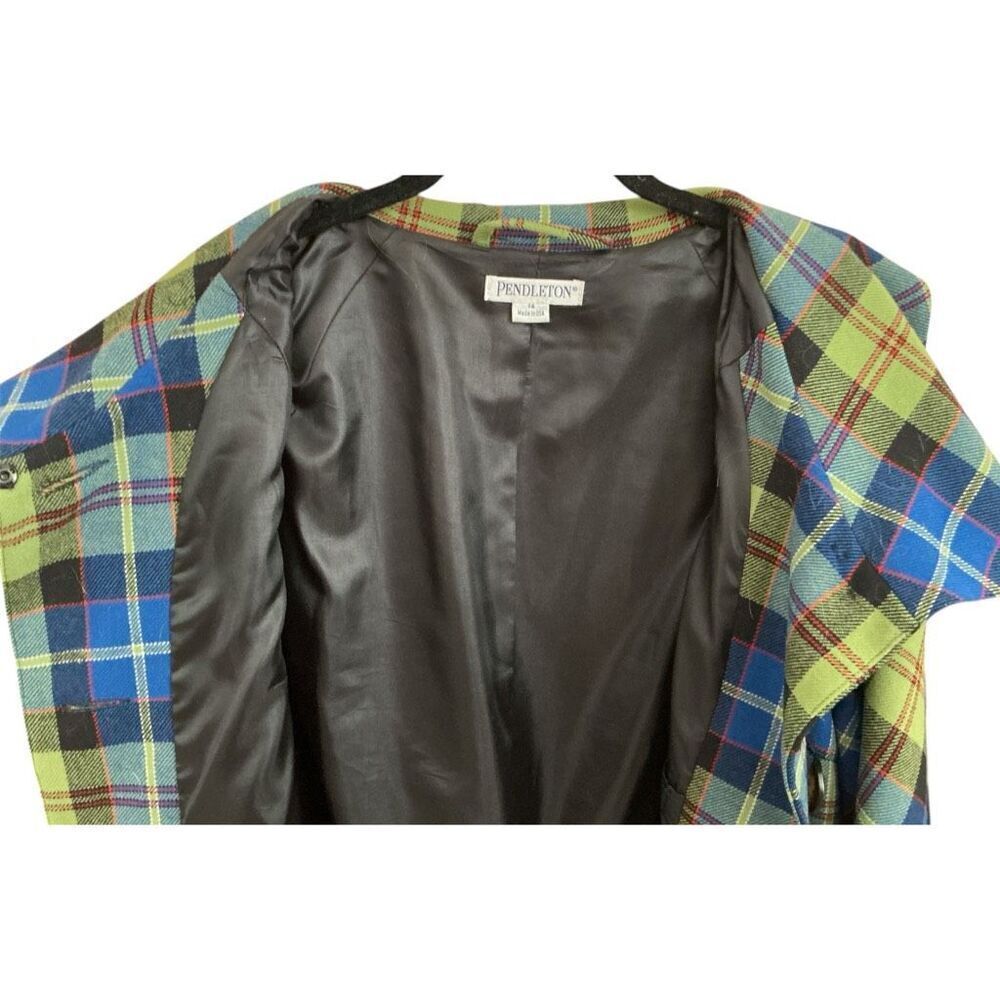 Pendleton Green Plaid 100% Virgin Wool Jacket/Blazer Modern Bell Sleeves 14 - Picture 4 of 6